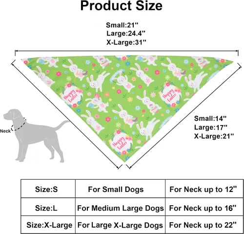 Vista 4 de ADOGGYGO Paquete de 4 Bandanas de Pascua para Perro, Bufanda Triangular para Perro, Patrón de Huevo de Pascua de Conejo, Bandana para Mascotas