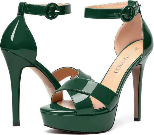 Vista 48 de MODENCOCO Sandalias de boda con correa de tobillo sexy para mujer, con plataforma y puntera abierta, tacón de aguja y tacón alto, zapatos de vestir