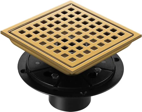 Vista 12 de Desagüe de ducha, desagüe de piso cuadrado cromado de 4 pulgadas con brida, panel de rejilla extraíble plateado de acero inoxidable SUS 304, desagüe