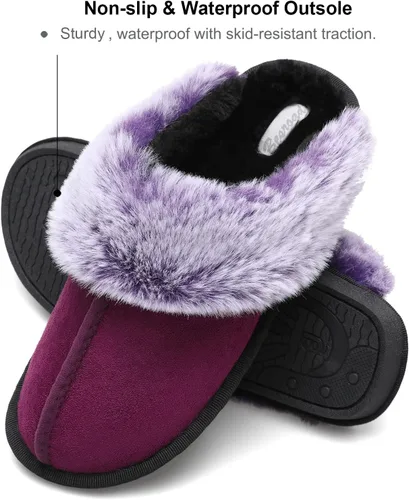 Vista 5 de Besroad Pantuflas de invierno peludas para la casa, sandalias de felpa de piel sintética esponjosas, zapatos cálidos para mujer