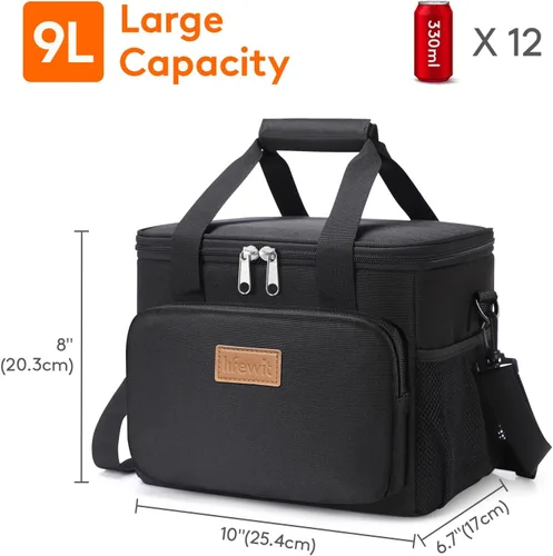 Vista 4 de Lifewit Lonchera mediana aislada, suave y refrigerante, para adultos, hombres y mujeres, color negro, 12 latas (9L)