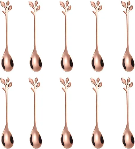 Vista 14 de AnSaw Elegantes Cucharas de Café de Hoja Negra - 10 Piezas, 4.7" Mini Cucharas de Acero Inoxidable para Espresso y Postre, Perfectas para Demitasse