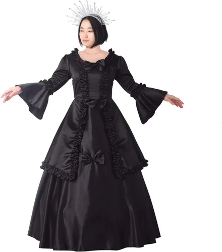Vista 7 de BPURB Vestido de disfraz victoriano, vestido de baile rococó con lazo y falda de aro