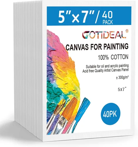 Vista 9 de 40 paneles de lona blanca de 4 x 4 pulgadas para pintura acrílica, tableros de lona de algodón imprimados Primed Canvas, Bulk Painting Canvas for