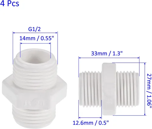 Vista 3 de M METERXITY Paquete de 4 accesorios de tubería de rosca macho de PVC – conector de manguera adaptador de rosca macho hexagonal G1/2, adaptador