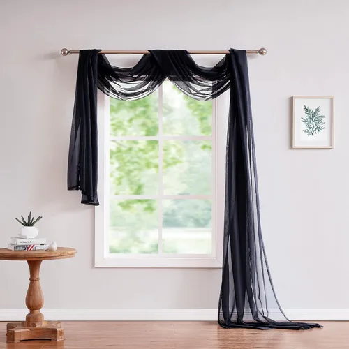 Vista 6 de ASATEX Cortina Transparente para Ventana de Longitud Larga de 56" (An) x 216" (L) Color Beige Claro. Los Tratamientos de Voile para Ventana son