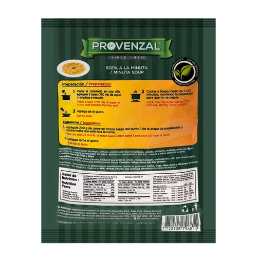 Vista 2 de Provenzal Sopa a la Minuta Peruana 2.75 oz Mezcla de condimentos peruanos para sopa Minuta 2.74 oz