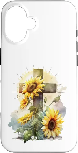Vista 32 de Faith Christian Cross Watercolor Sunflower Flowers Case for iPhone 17