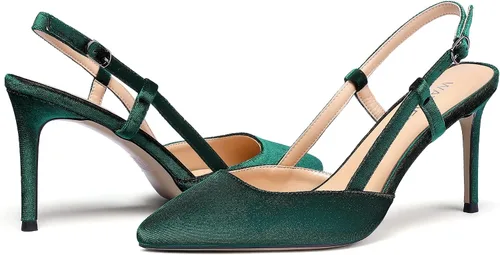 Vista 6 de WAYDERNS Zapatos de tacón alto con hebilla de punta sólida para mujer, correa de tobillo de charol de 3.5 pulgadas