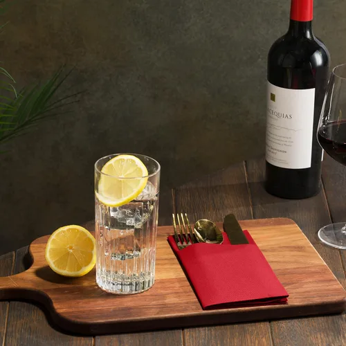 Vista 4 de Paquete de 50 servilletas desechables de lino con bolsillo integrado para cubiertos, color rojo brillante, como servilletas de papel para Navidad