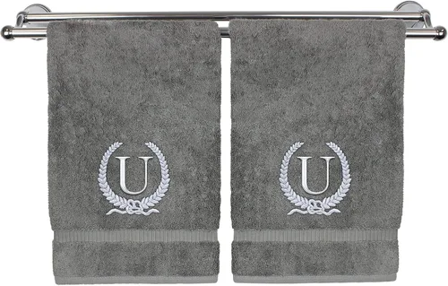 Vista 114 de Toalla de mano con monograma, regalo personalizado, 16 x 30 pulgadas, letra blanca bordada con diseño de corona en toalla negra, extra absorbente