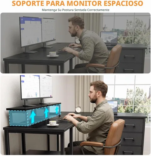 Vista 7 de Korfile - Escritorio para computadora en forma de L de 59 pulgadas con tomas de corriente, color negro