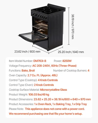 Vista 7 de Horno eléctrico VEVOR de 24 pulgadas, 2.7/4.8/6 pies cúbicos horno Negro