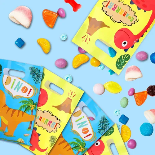 Vista 5 de Bolsas de regalo de dinosaurio para fiestas de dinosaurios, bolsas de golosinas de cumpleaños de dinosaurios, bolsa de regalo de dinosaurio