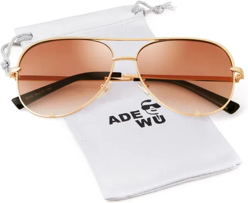 Vista 7 de ADE WU Gafas de sol estilo aviador retro de gran tamaño para mujer, clásicas, negras, doradas, de metal, vintage, grandes pilotos