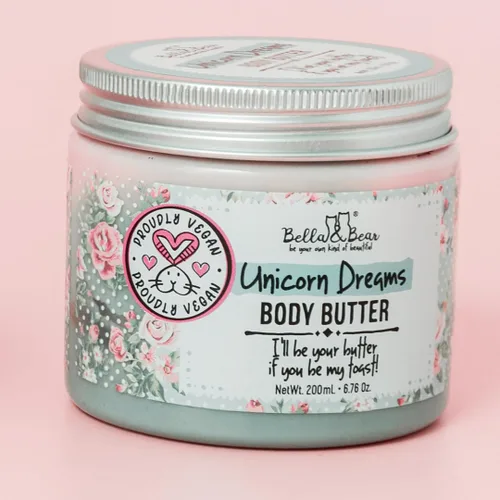 Vista 8 de Manteca Corporal Bella & Bear Sueños de Unicornio - Cuidado de la Piel Vegano, Libre de Crueldad, Crema de Mantequilla Nutritiva - Cuidado