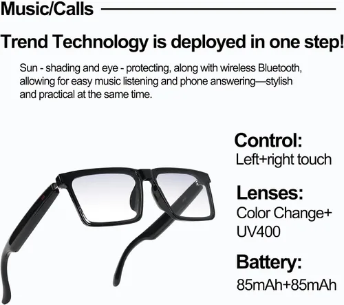 Vista 9 de AI Smart Gafas de Traducción Inalámbricas Bluetooth para Hombres/Mujeres con Altavoces/Bluetooth y Traducción de +140 Idiomas