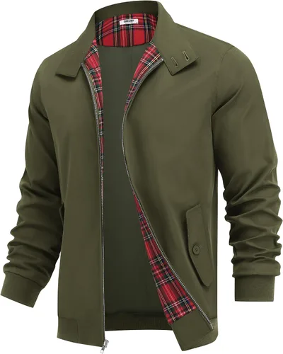 Vista 13 de COOFANDY - Chaquetas ligeras para hombre, chaqueta casual de estilo cortavientos con cremallera, cuello parado, chaqueta de golf elegante