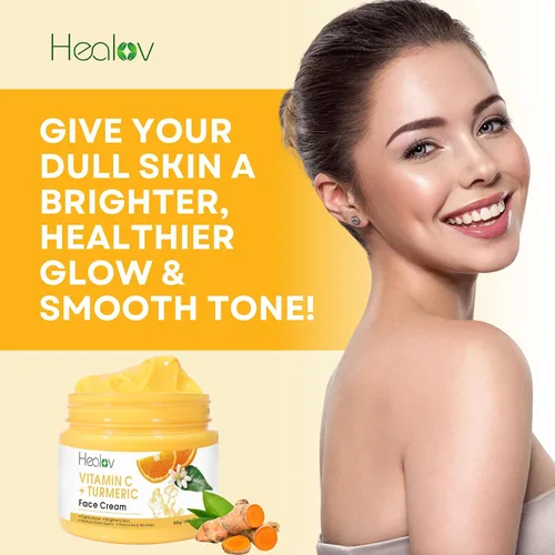 Vista 2 de Healov Crema facial de cúrcuma para manchas oscuras, loción iluminadora natural de la piel de cúrcuma para cara y cuerpo, limpia la piel, combate