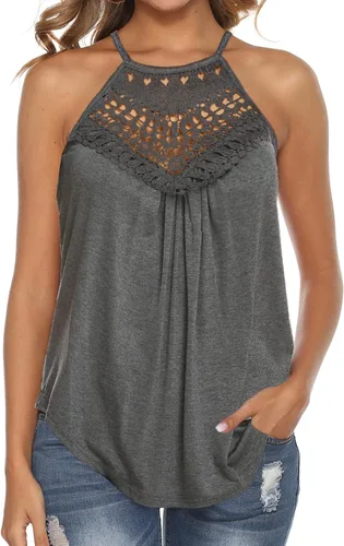 Vista 20 de Bluetime Halter Tops Women Sleeveless Crochet Flowy Cute Summer Tank Tops Negro