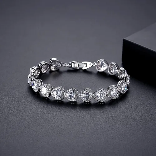 Vista 4 de PAENENPH Pulsera de moissanita con corazón de oro de 14 quilates, pulsera de lujo con dije de corazón, regalo de joyería de Navidad de moda