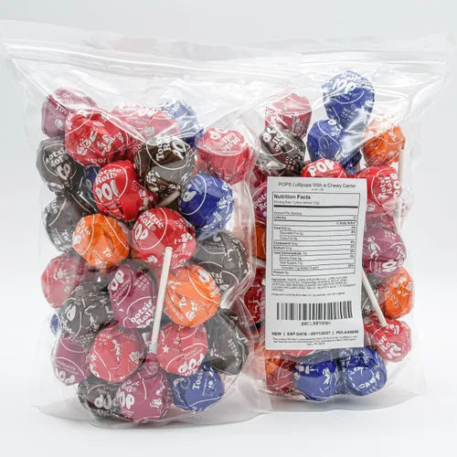 Vista 7 de POPS - Paletas de 1 libra, bolsa a granel, 5 sabores surtidos, sin gluten, centro masticable y revestimiento de caramelo duro, ventosas envueltas