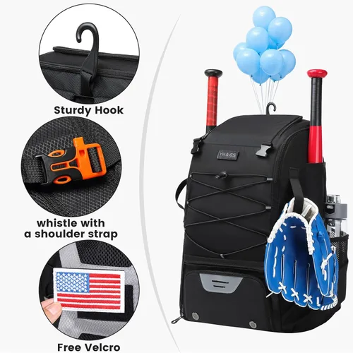 Vista 3 de Bolsa de Sóftbol, Bolsa de Bate de Sóftbol para Jóvenes y Adultos, Bolsa de Béisbol con Gancho de Cerca para Bate de TBall y Equipo, Mochila Ligera