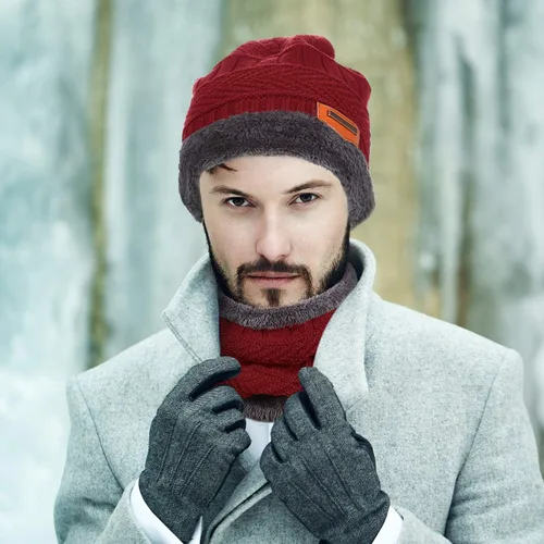 Vista 6 de Conjunto de gorro de invierno con forro polar y bufanda para hombres y mujeres, 3