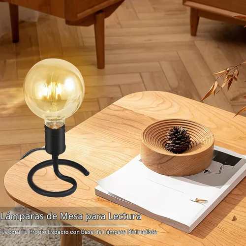 Vista 5 de E26 Edison - Juego de 2 lámparas de mesa pequeñas para dormitorio, soporte de base de lámpara industrial E26 Edison con enchufe, lámpara moderna