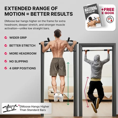 Vista 3 de DMoose Fitness Pull Up Bar for Doorway - Upto 250 Lbs Capacity, No Screwing or Slipping, Hanging Pullup & Chin Up Bar for Door Frame - Multi Padded