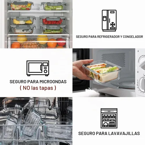 Vista 2 de Cuiselect - Paquete de 10 recipientes de 22 oz de vidrio para preparar comidas con tapas, recipientes reutilizables de vidrio para almacenar