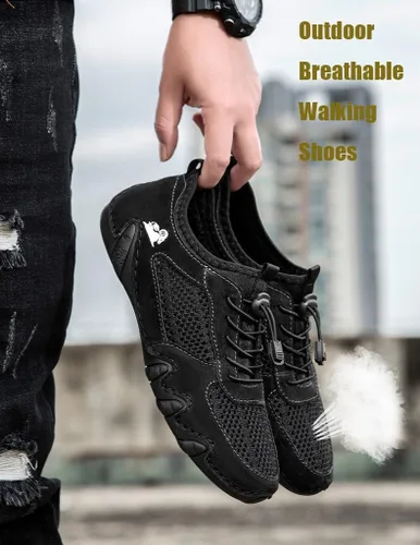 Vista 4 de Boxpopla Zapatos deportivos de malla para hombre para senderismo y caminar, zapatos deportivos de verano, transpirables, antideslizantes, ligeros
