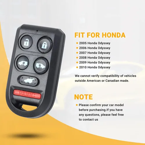 Vista 6 de Llavero de automóvil compatible con Odyssey 2005-2010, repuesto de llave de plástico negro con control remoto de entrada sin llave OUCG8D-399H-A