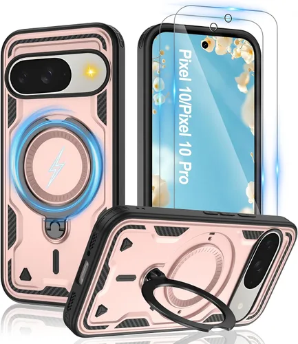 Vista 32 de Gritup fro Funda para Google Pixel 9A, funda protectora magnética de grado militar compatible con Mag-Safe, 2 protectores de pantalla HD, soporte