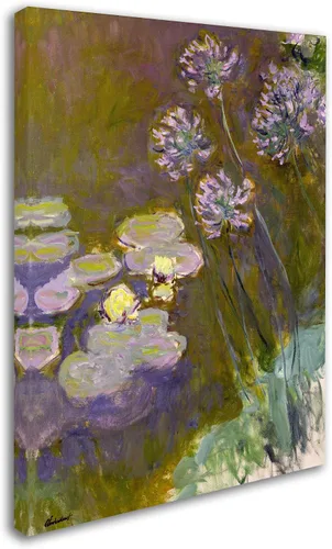 Vista 2 de Lienzo decorativo para pared, diseño de nenúfares y agapanto de Claude Monet para decoración de sala de estar, dormitorio u oficina, 14 x 19 pulgadas