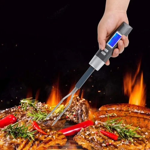 Vista 2 de Tenedor de cocina digital, con pantalla LCD, termómetro digital preestablecido para carne, interruptor de ℃/℉ para carne, barbacoa, tenedor
