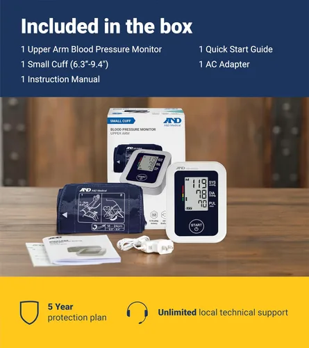 Vista 5 de A&D Medical Monitor de presión arterial para uso doméstico – UA-651SAC – Pequeño tensiómetro de brazo – Brazalete pequeño (16–24 cm / 6.3–9.4”)