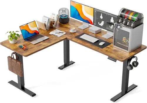 Vista 11 de FEZIBO - Escritorio de pie en forma de L de 63" x 55", altura ajustable, escritorio de computadora de esquina eléctrica de 63 pulgadas, escritorio