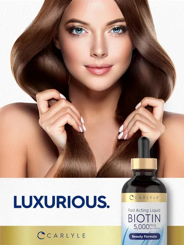 Vista 6 de Carlyle Biotin - Gotas líquidas de 5000mcg 4 onzas líquidas para mujeres y hombres Sabor a bayas Fórmula de belleza Suplemento