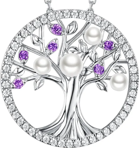 Vista 23 de Collar de árbol de la vida para mujer, collar de perlas esmeralda piedras natales de mayo, junio, para esposa, mamá, regalos de cumpleaños