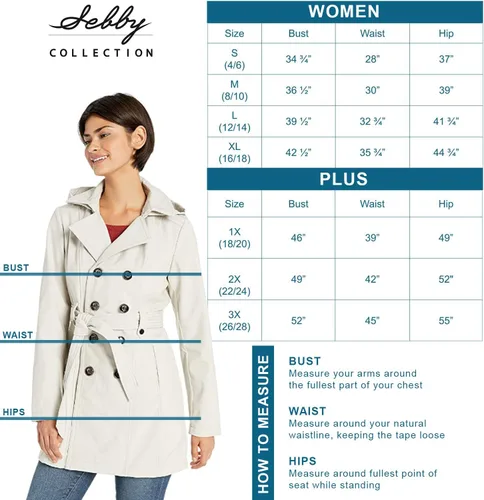 Vista 5 de Sebby Collection - Gabardina resistente con revestimiento suave, impermeable, para mujer con capucha desmontable.