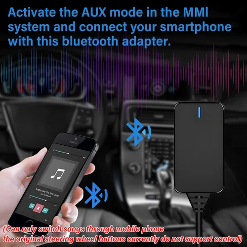 Vista 2 de Adaptador Bluetooth 5.0 Receptor de audio para Audi, AMI MMI Bluetooth Kits de coche Cable de interfaz de música, adaptador de cable de interfaz