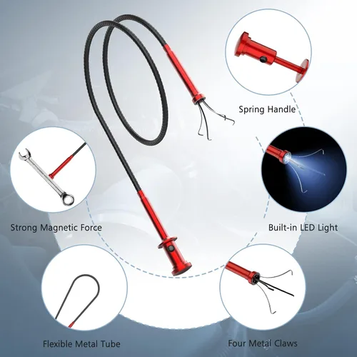 Vista 3 de Housolution Herramienta Agarradora Magnética de 28.34 pulgadas de Cuatro Garras, Recogedor Alcanzador de Manguera Doblable Barredora con Luz LED