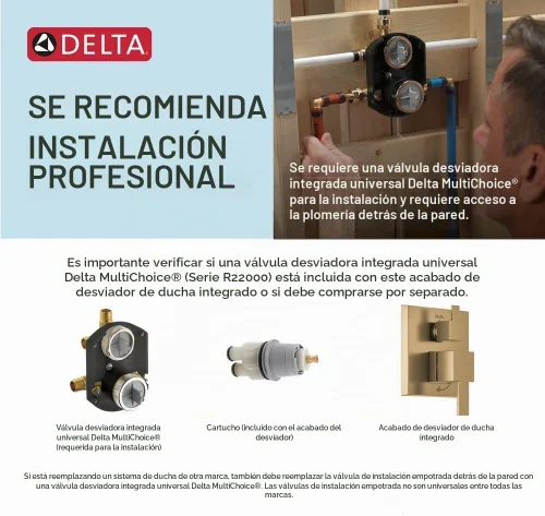Vista 5 de DELTA FAUCET T24967-CZ - Monitor moderno angular serie 14, válvula de ducha integrada de 6 ajustes con desviador, Champagne Bronz Champagne bronce