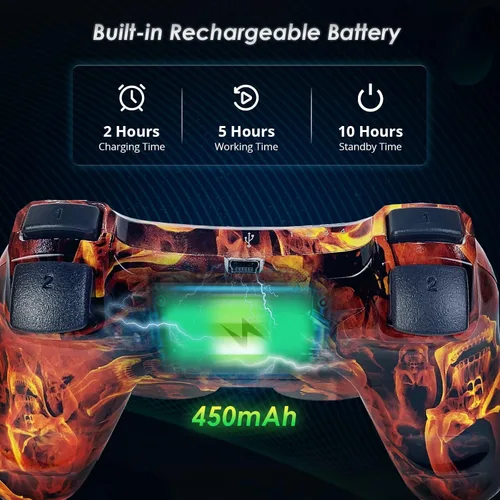 Vista 5 de CHENGDAO Controller for PS3 2 Pack Wireless Controller for Playstation 3 Game Remote with Double Shock, Upgrade Joystick Control for PS3 Remote with