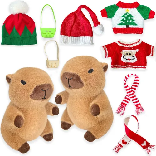 Vista 8 de 2 Peluches de Capibara con 13 piezas de ropa y accesorios, juguetes de peluche de animales rellenos para vestir capibara, lindos peluches de 10.2
