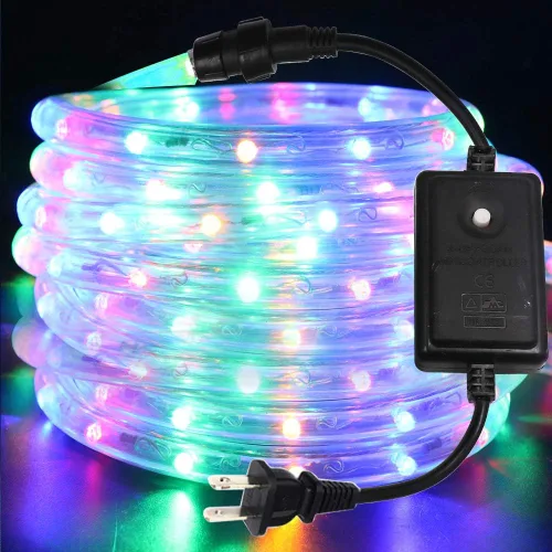 Vista 11 de Cuerda de luces LED, tira de luces LED de 1/2 pulgada, 50 pies/49.2 ft CA 110-130 V resistente al agua con 8 modos de parpadeo/desvanecimiento