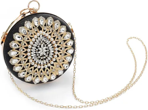 Vista 5 de Yokawe - Bolso de mano con diamantes de imitación para mujer, con purpurina y cristal