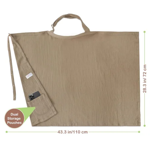 Vista 4 de Funda y chal de lactancia 100% algodón orgánico, 43 x 28 pulgadas, funda de delantal de lactancia materna transpirable con cuello de arco