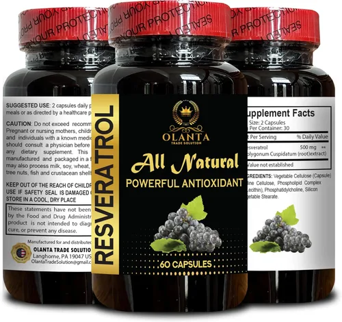 Vista 2 de Trans Resveratrol 500mg - Polifenol a base de plantas, procedente de Knotweed de semilla de uva, sin rellenos ni aditivos artificiales, complejo